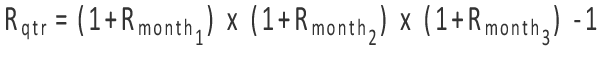 Geometrically linking monthly period returns to calculate quarterly returns.